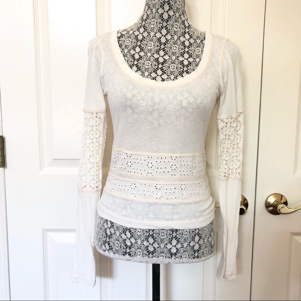 We The Free Eyelet Cropped Long Sleeve White Top
